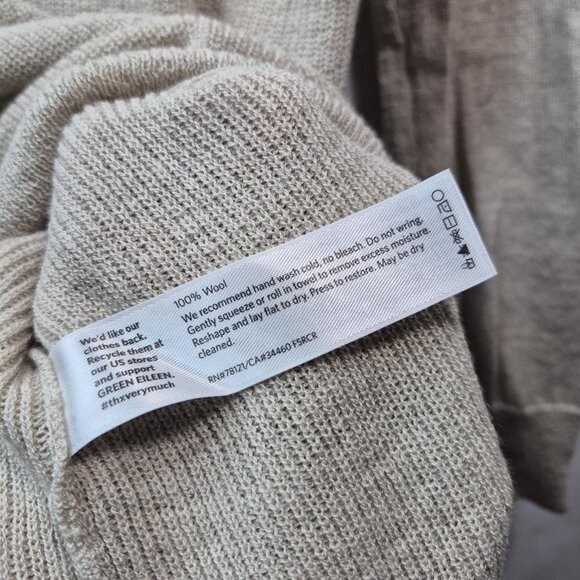 Eileen Fisher Sweater Womens XS Beige 100% Wool Pullover V Neck Top - Picture 6 of 7